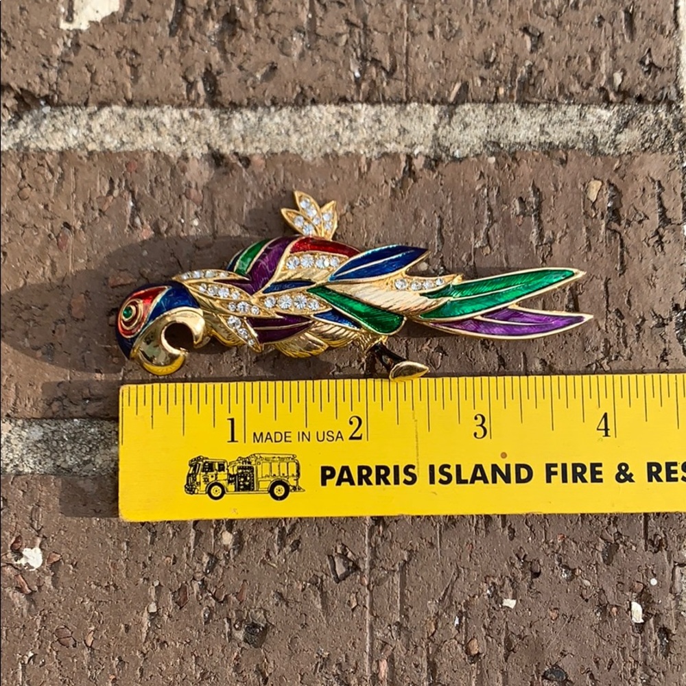 Modern Large Parrot Enamel & Rhinestone Brooch - Picture 13 of 16